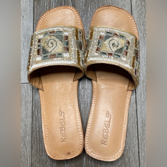 rebels Shoes - Rebels Block Sandal Multicolor Beaded Slip On Size 9